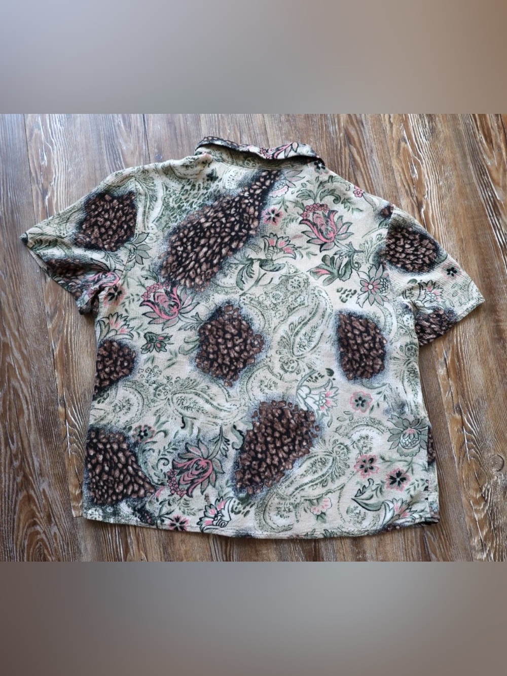 Vintage White Stag Womens M Earthy Floral Pinecone Paisley Shirt Boho 100% Rayon - Picture 3 of 15